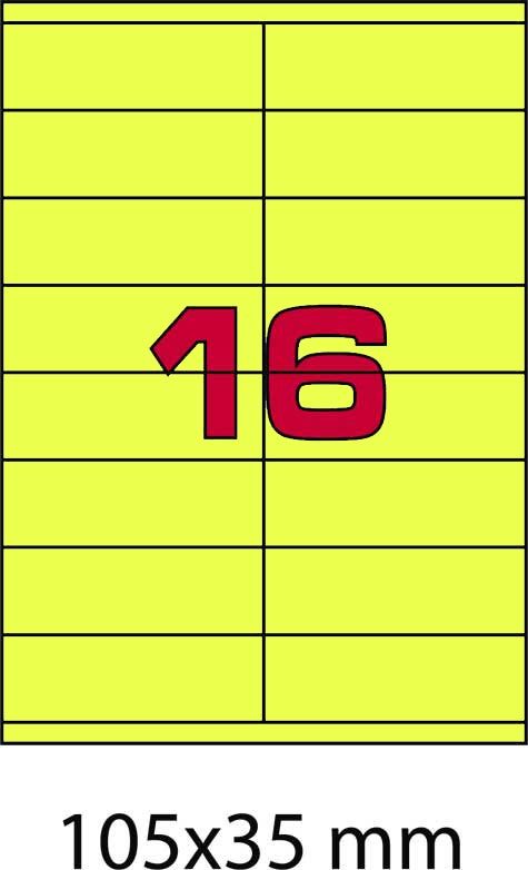 wereinaristea EtichetteAutoadesive, COPRENTE fluorescente, 105x35(35x105mm) Carta GIALLO FLUORESCENTE, adesivo PERMANENTE, angoli a spigolo, per laser e fotocopiatrici, ideali per spedire corrispondenza, pacchi, identificare prodotti e offerte speciali, su foglio A4 (210x297mm).