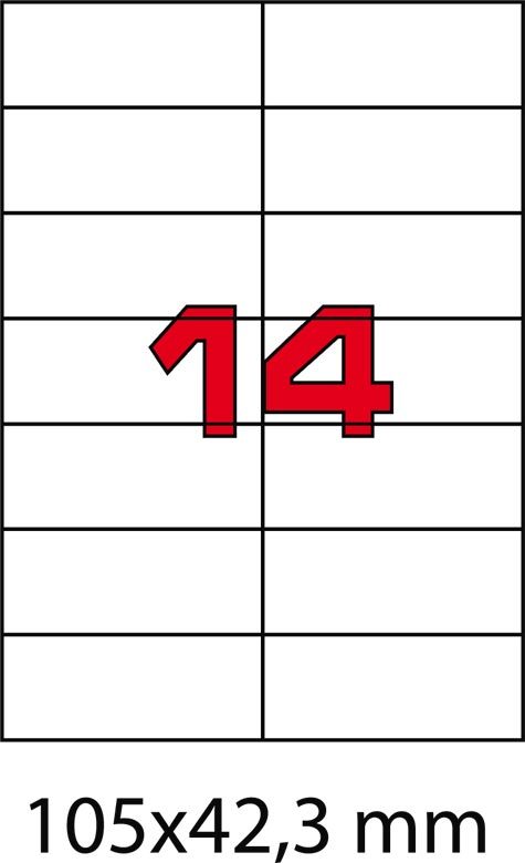 wereinaristea EtichetteAutoadesive, 105x42,3(42,3x105mm) Carta BIANCO, adesivo Permanente, angoli a spigolo, per ink-jet, laser e fotocopiatrici, su foglio A4 (210x297mm).