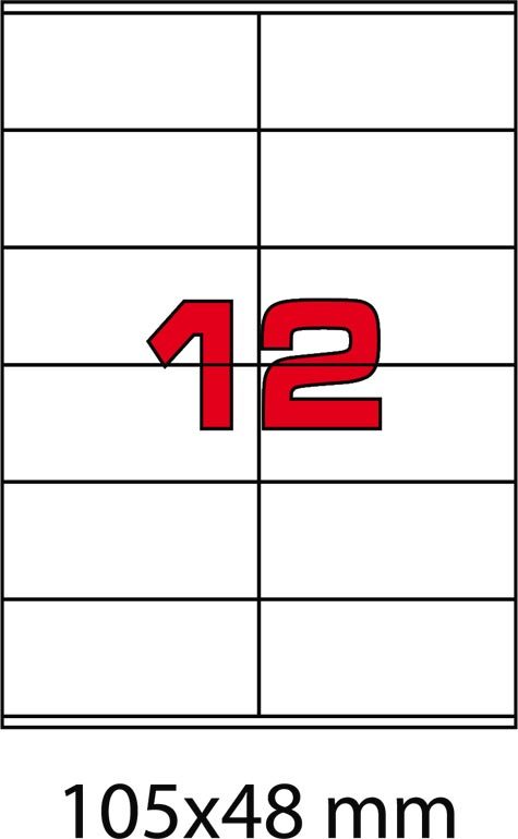 wereinaristea EtichetteAutoadesive, PoliestereBIANCOopaco, 105x48(48x105mm) BIANCO, adesivo PERMANENTE, angoli a spigolo, per laser e fotocopiatrici, su foglio A4 (210x297mm).