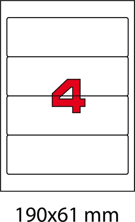 wereinaristea EtichetteAutoadesive, 190x61(61x190mm) Carta GIALLO, adesivo Permanente, angoli arrotondati, per ink-jet, laser e fotocopiatrici, su foglio A4 (210x297mm).