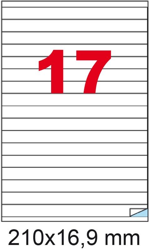 wereinaristea EtichetteAutoadesive, COPRENTE, 210x16,9(16,9x210mm) Carta BIANCO, adesivo Permanente, angoli a spigolo, per ink-jet, laser e fotocopiatrici, su foglio A4 (210x297mm).