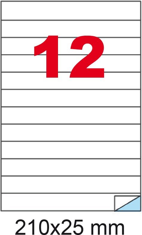 wereinaristea EtichetteAutoadesive, COPRENTE, 210x25(25x210mm) Carta BIANCO, adesivo Permanente, angoli a spigolo, per ink-jet, laser e fotocopiatrici, su foglio A4 (210x297mm).