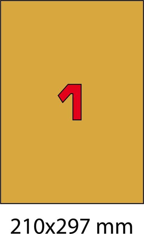 wereinaristea EtichetteAutoadesive COPRENTEoro, 210x297mm (297x210mm) ORO, adesivo PERMANENTE, angoli a spigolo, per laser e fotocopiatrici, su foglio A4 (210x297mm).