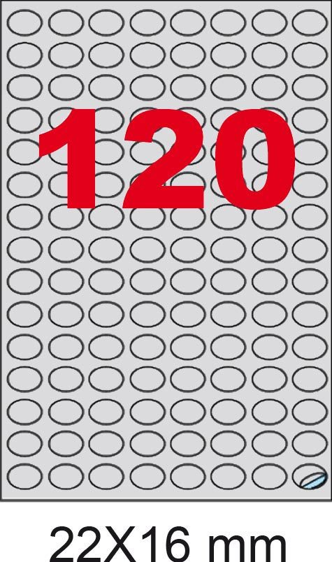 wereinaristea EtichetteAutoadesive COPRENTECartaARGENTO, 22x16ovali (16x22mm) ARGENTO, adesivo PERMANENTE, per laser e fotocopiatrici, su foglio A4 (210x297mm).