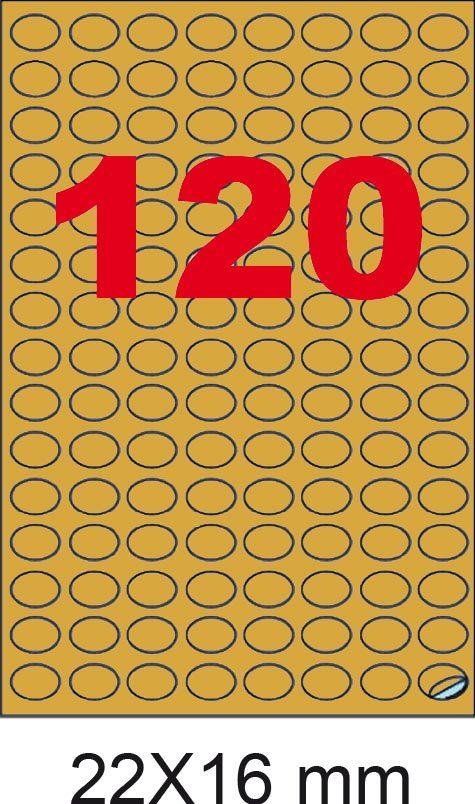 wereinaristea EtichetteAutoadesive COPRENTEoro, 22x16ovali (16x22mm) ORO, adesivo PERMANENTE, per laser e fotocopiatrici, su foglio A4 (210x297mm).