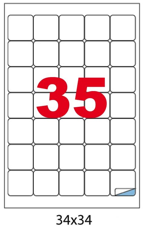 wereinaristea EtichetteAutoadesive, 34x34mm CartaColoriASSORTITI Adesivo Permanente, angoli arrotondati, per ink-jet, laser e fotocopiatrici, su foglio A4 (210x297mm).