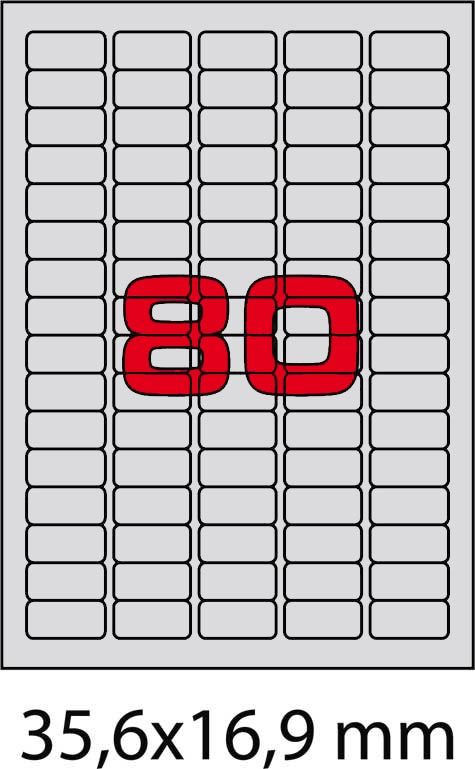 wereinaristea EtichetteAutoadesive, 35,6x16,9(16,9x35,6mm) PoliestereARGENTO Opaco Adesivo permanente, angoli arrotondati, per ink-jet, laser e fotocopiatrici, su foglio A4 (210x297mm).