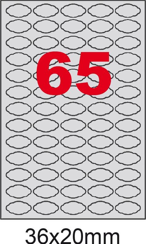 wereinaristea EtichetteAutoadesive POLIESTERECartaARGENTO 36x20sagomate (20x36mm) ARGENTO, adesivo PERMANENTE, per ink-jet, su foglio A4 (210x297mm).