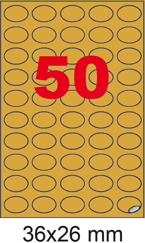 wereinaristea EtichetteAutoadesive COPRENTEoro, 36x26ovali (26x36mm) ORO, adesivo PERMANENTE, per laser e fotocopiatrici, su foglio A4 (210x297mm).