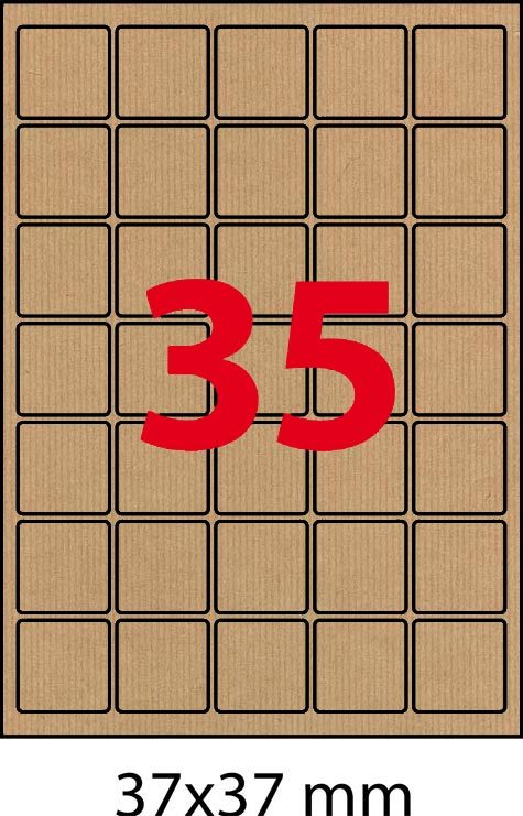 wereinaristea EtichetteAutoadesive, CartaMillerigheKraft, 37x37mm AVANArigata (37x37mm), adesivo PERMANENTE, angoli arrotondati, per ink-jet, laser e fotocopiatrici, con bordino di sicurezza, ideali per donare un aspetto naturale ed ecologico alle proprie etichette, su foglio A4 (210x297mm).