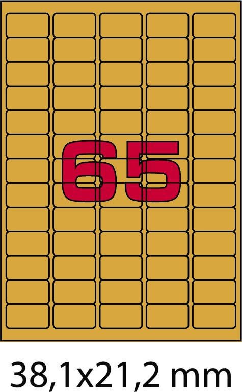 wereinaristea EtichetteAutoadesive COPRENTE, 38,1x21,2(21,2x38,1mm) CartaORO Adesivo Permanente, angoli arrotondati, per ink-jet, laser e fotocopiatrici, su foglio A4 (210x297mm).