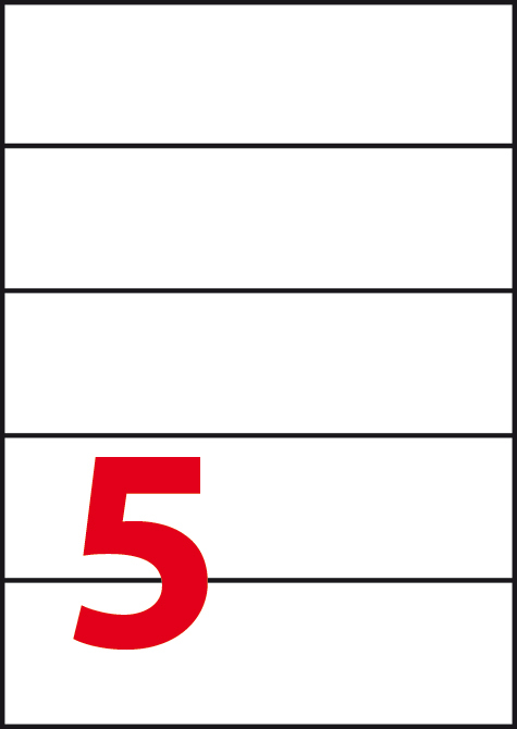 wereinaristea Etichette autoadesive, in carta, 42x148,5mm (148,5x42mm) BIANCO, adesivo PERMANENTE, angoli a spigolo, per ink-jet, laser e fotocopiatrici, su foglio A5 (148x210mm).