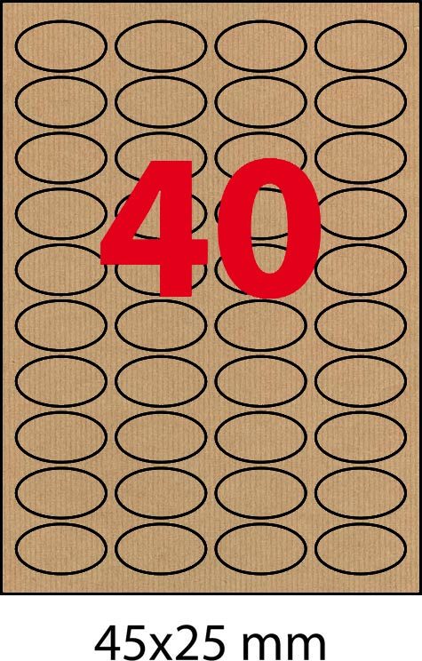 wereinaristea EtichetteAutoadesive, CartaMillerigheKraft, 45x25mmOVALI, AVANArigata (25x45mm),, adesivo PERMANENTE, per ink-jet, laser e fotocopiatrici, con bordino di sicurezza, ideali per donare un aspetto naturale ed ecologico alle proprie etichette, su foglio A4 (210x297mm).