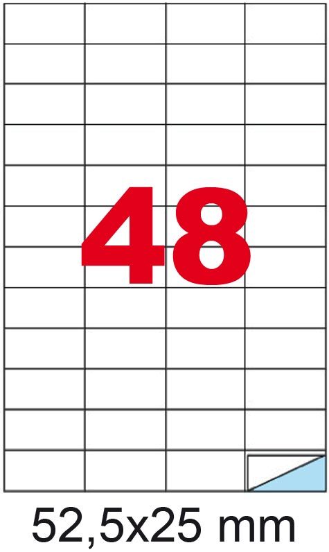 wereinaristea EtichetteAutoadesive, 52,5x24,75(24,75x52,5mm) Carta BIANCO, adesivo Permanente, angoli a spigolo, per ink-jet, laser e fotocopiatrici, su foglio A4 (210x297mm).