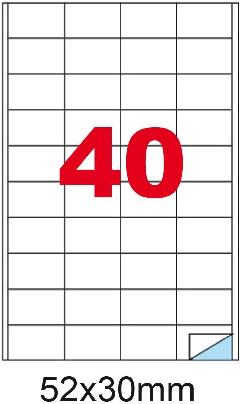 wereinaristea EtichetteAutoadesive, 52x30(30x52mm) Carta BIANCO, adesivo Permanente, angoli a spigolo, per ink-jet, laser e fotocopiatrici, su foglio A4 (210x297mm).