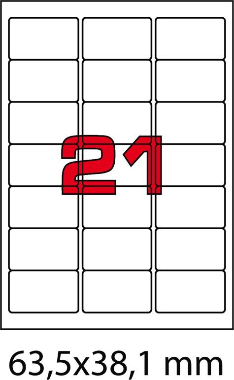 wereinaristea Etichette BASSE TEMPERATURE, COPRENTE, 63.5x38.1mm BIANCO (38,1x63,5mm) adesivo PERMANENTE, angoli arrotondati, per ink-jet, laser e fotocopiatrici, bordino di sicurezza, temperatura di applicazione fino a -5C� e temperatura d�esercizio fino a -40C�, su foglio A4 (210x297mm).