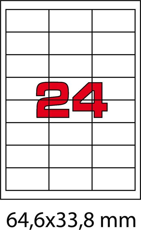 wereinaristea EtichetteAutoadesive. COPRENTE. 64.6x33.8mm BIANCO, (33.8x64.6mm) adesivo PERMANENTE, angoli a spigolo, per ink-jet, laser e fotocopiatrici, con bordino di sicurezza, Ottime per ricoprire testi o etichette gi esistenti, su foglio A4 (210x297mm).