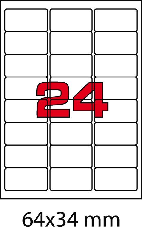 wereinaristea EtichetteAutoadesive, 64x34(34x64mm) Carta ROSSO, adesivo Permanente, angoli arrotondati, per ink-jet, laser e fotocopiatrici, su foglio A4 (210x297mm).