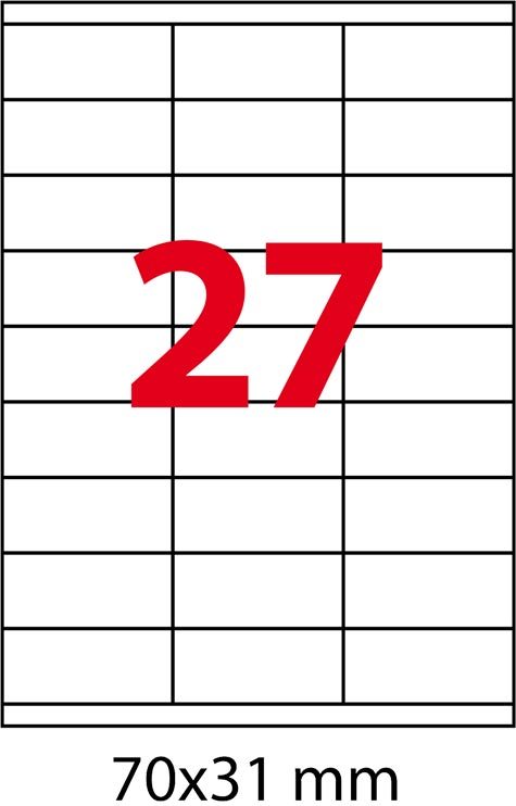 wereinaristea EtichetteAutoadesive, 70x31(31x70mm) Carta BIANCO, adesivo Permanente, angoli a spigolo, per ink-jet, laser e fotocopiatrici, su foglio A4 (210x297mm).