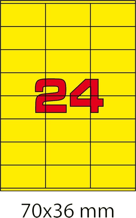wereinaristea EtichetteAutoadesive, COPRENTE CartaGIALLA, 70x36 Etichette 70x67con adesivo PERMANENTE, angoli a spigolo, per ink-jet, laser e fotocopiatrici, su foglio A4 (210x297mm).