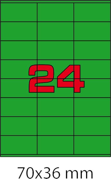 wereinaristea EtichetteAutoadesive, COPRENTE CartaVERDE, 70x36 Etichette 70x67con adesivo PERMANENTE, angoli a spigolo, per ink-jet, laser e fotocopiatrici, su foglio A4 (210x297mm).