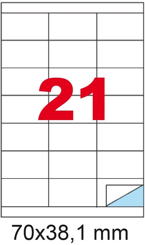 wereinaristea EtichetteAutoadesive, 70x38,1(38,1x70mm) Carta BIANCO, adesivo Permanente, angoli a spigolo, per ink-jet, laser e fotocopiatrici, su foglio A4 (210x297mm).