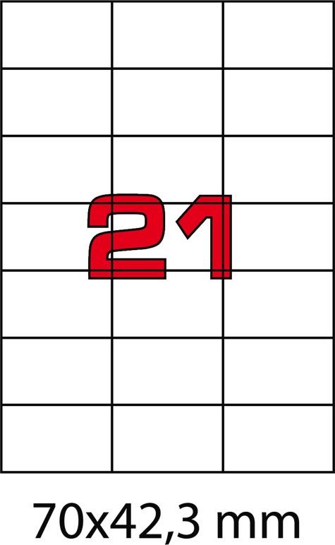 wereinaristea EtichetteAutoadesive, 70x42,3(42,3x70mm) Carta BIANCO, adesivo Permanente, angoli a spigolo, per ink-jet, laser e fotocopiatrici, su foglio A4 (210x297mm).