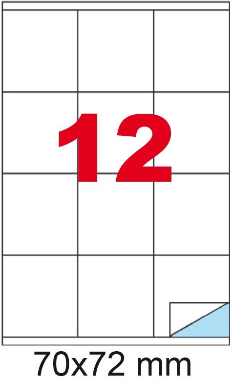 wereinaristea EtichetteAutoadesive, carta, 70x72mm BIANCO, angoli a SPIGOLO, adesivo Permanente, per ink-jet, laser e fotocopiatrici, su foglio A4 (210x297mm),  (72x70mm).