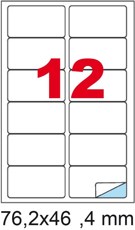 wereinaristea EtichetteAutoadesive. in carta. 76,2x46,4(46,4x76,2mm) Carta COLORI ASSORTITI, adesivo Permanente, angoli a spigolo, per ink-jet, laser e fotocopiatrici, su foglio A4 (210x297mm).