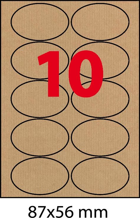 wereinaristea EtichetteAutoadesive, CartaMillerigheKraft, 87x56mmOVALI, AVANArigata (56x87mm), adesivo PERMANENTE, per ink-jet, laser e fotocopiatrici, con bordino di sicurezza, ideali per donare un aspetto naturale ed ecologico alle proprie etichette, su foglio A4 (210x297mm).