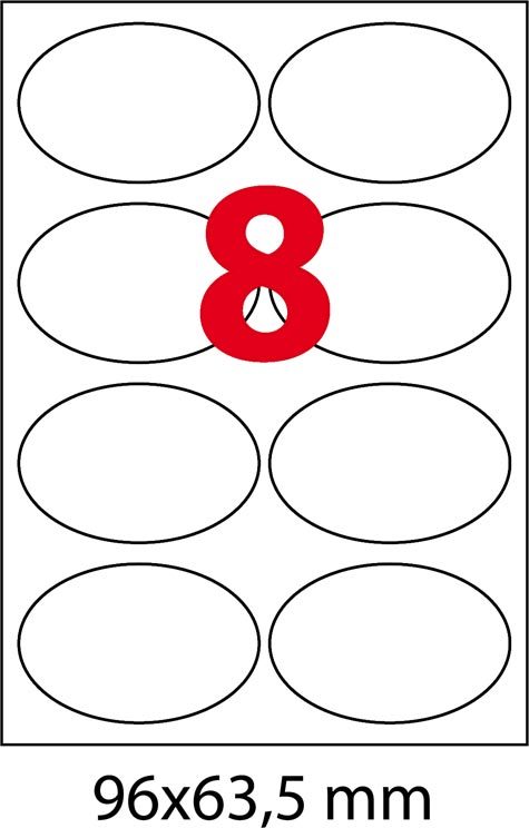wereinaristea EtichetteAutoadesive, 96x63,5(63,5x96mm) Carta, ovali ROSSO, adesivo Permanente, per ink-jet, laser e fotocopiatrici, su foglio A4 (210x297mm).