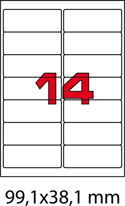 wereinaristea EtichetteAutoadesive. COPRENTE. 99.1x38.1mm BIANCO, (38.1x99.1mm) adesivo PERMANENTE, angoli arrotondati, per ink-jet, laser e fotocopiatrici, con bordino di sicurezza, Ottime per ricoprire testi o etichette gi esistenti, su foglio A4 (210x297mm).