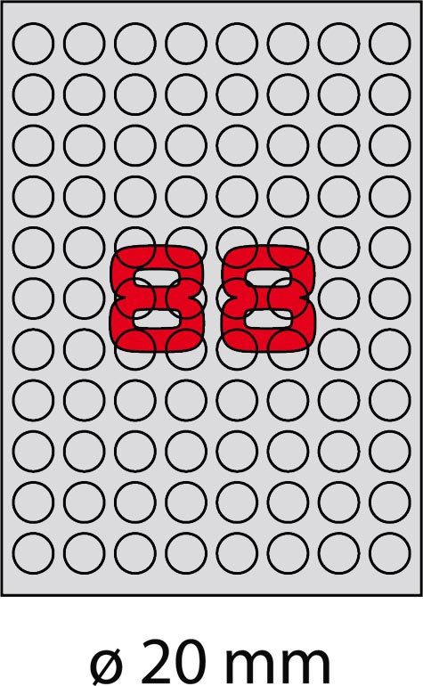 wereinaristea EtichetteAutoadesive rotonde COPRENTECartaARGENTO, diametro20mm ARGENTO, adesivo PERMANENTE, per laser e fotocopiatrici, su foglio A4 (210x297mm).