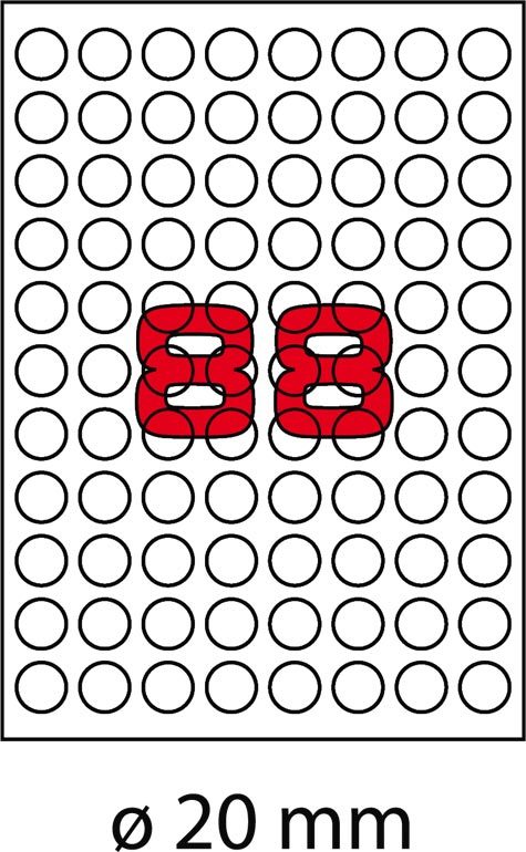 wereinaristea EtichetteAutoadesive rotonde, diametro 20mm VIOLA, adesivo Permanente, per ink-jet, laser e fotocopiatrici, su foglio A4 (210x297mm).