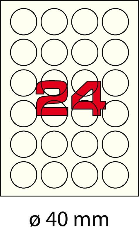 wereinaristea EtichetteAutoadesive rotonde, COPRENTE avorio vergata, diametro 40mm AVORIO, adesivo PERMANENTE, per ink-jet, laser e fotocopiatrici, con bordino di sicurezza, resistenti all�umido, agli alcali ed antimuffa. Progettate per l�etichettatura di bottiglie, decorazioni ed etichette informative, su foglio A4 (210x297mm).