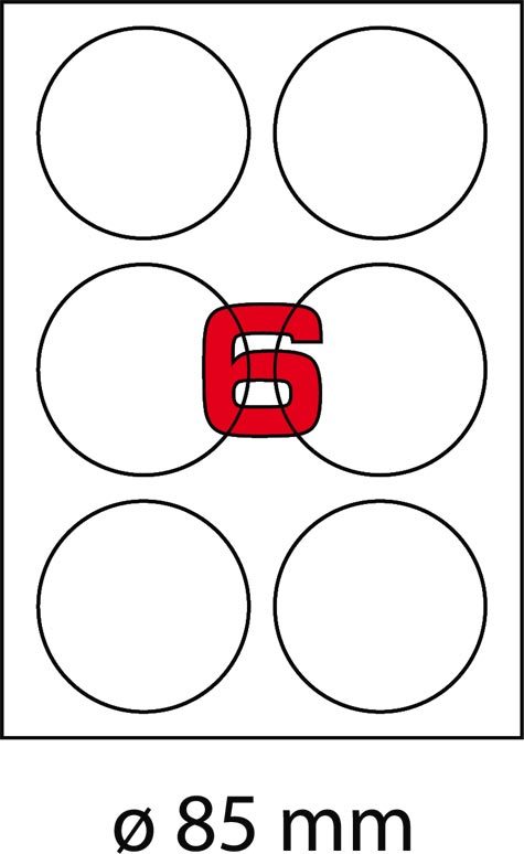 wereinaristea EtichetteAutoadesive rotonde, diametro 85mm BIANCO, adesivo Permanente, per ink-jet, laser e fotocopiatrici, su foglio A4 (210x297mm).
