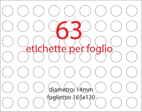 wereinaristea EtichetteAutoadesive aRegistro, diametro 14 BIANCO, in foglietti da 130x165, 63 etichette per foglio.