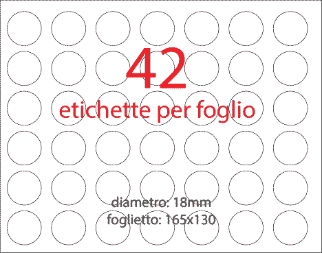 wereinaristea Bollini autoadesivi, ARANCIONE, diametro mm 18 in foglietti formato 130x165mm, 42 etichette per foglio.