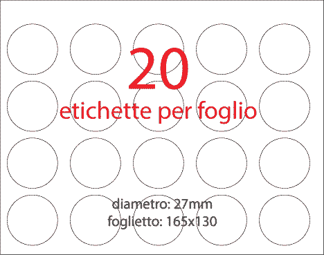 wereinaristea Etichette autoadesive Tik-Fix, a registro, diametro mm 27 ARANCIONE, in foglietti da mm 130x165, 20 etichette per foglio.