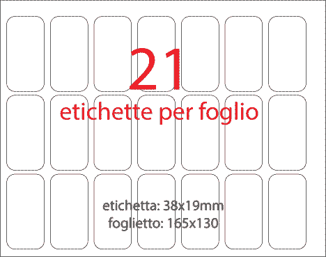 wereinaristea Etichette autoadesive, a registro, mm 38x19 (19x38) BIANCO, in foglietti da mm 130x165, 21 etichette per foglio.
