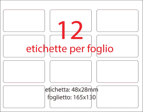 wereinaristea EtichetteAutoadesive aRegistro, 48x28mm(28x48) Carta BIANCO, in foglietti da 130x165, 12 etichette per foglio.
