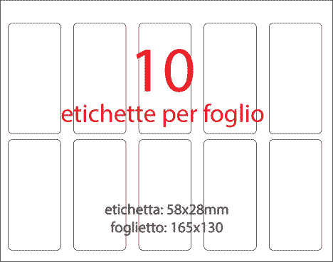 wereinaristea EtichetteAutoadesive aRegistro, 58x28mm(28x58) Carta BIANCO, in foglietti da 130x165, 10 etichette per foglio.