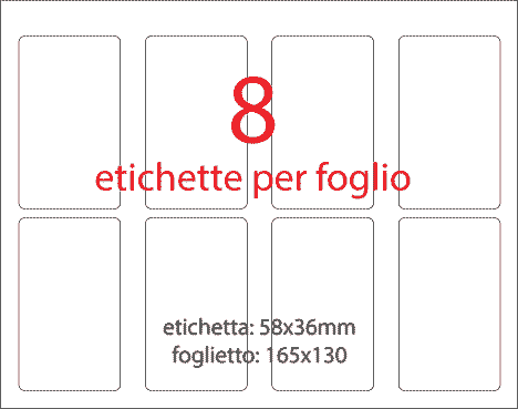 wereinaristea EtichetteAutoadesive aRegistro, 58x36mm(36x58) Carta BIANCO, in foglietti da 130x165, 8 etichette per foglio.