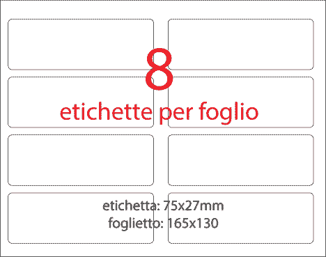 wereinaristea EtichetteAutoadesive aRegistro, 75x27mm(27x75) Carta BIANCO, in foglietti da 130x165, 8 etichette per foglio.