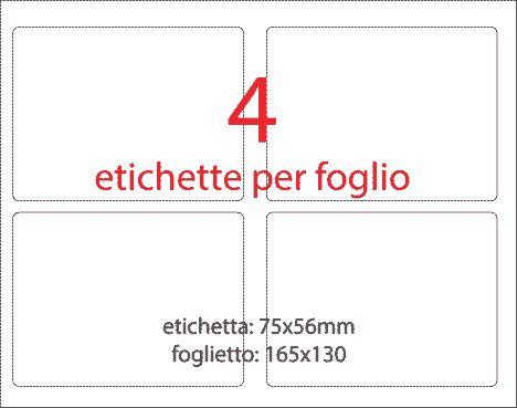 wereinaristea EtichetteAutoadesive aRegistro, 75x56mm(56x75) Carta BIANCO, in foglietti da 130x165, 4 etichette per foglio.