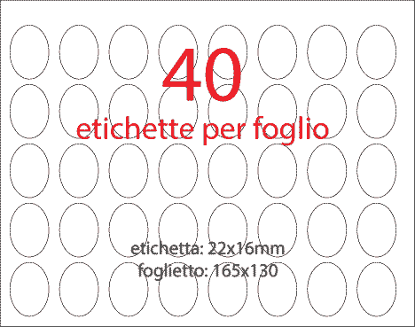 wereinaristea EtichetteAutoadesive aRegistro, Ovali, 22x16mm(16x22) Carta BIANCO, in foglietti da 130x165, 40 etichette per foglio.