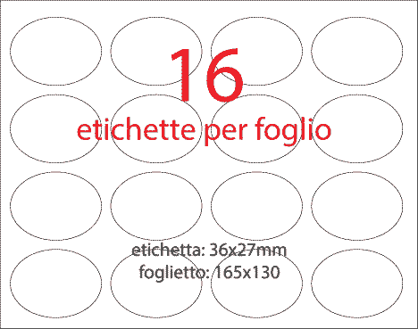 wereinaristea EtichetteAutoadesive aRegistro, Ovali, 36x27mm(27x36) Carta BIANCO, in foglietti da 130x165, 16 etichette per foglio.