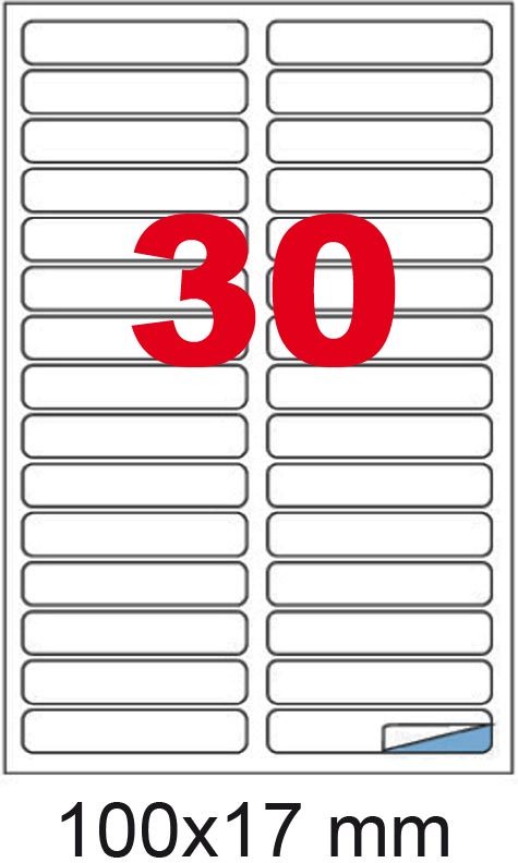 wereinaristea EtichetteAutoadesive, 100x17(17x100mm) Carta BIANCO, adesivo Permanente, angoli arrotondati, per ink-jet, laser e fotocopiatrici, su foglio A4 (210x297mm).