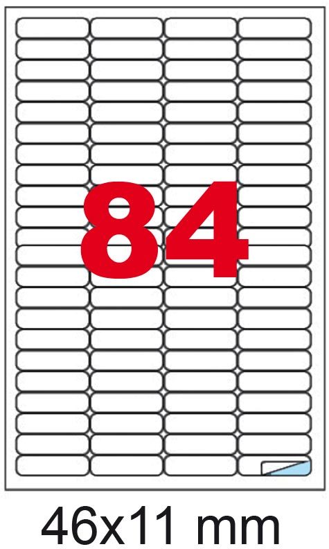 wereinaristea EtichetteAutoadesive, COPRENTE, 46x11(11x46mm) Carta, per diapositive BIANCO, adesivo PERMANENTE, angoli arrotondati, per ink-jet, laser e fotocopiatrici, su foglio A4 (210x297mm).
