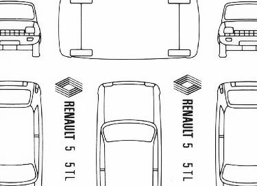 trasferibilir41 Renault 5, Renault 4, NERO. Trasferelli-Trasferibili R41 in fogli 9x25cm .